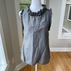 GAP Dark Charcoal Gray Sleeveless Silk Cotton Ruffle Detail Blouse Size XS